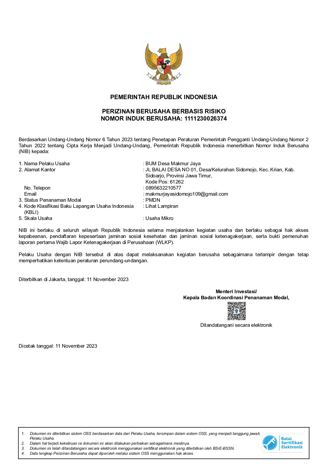 NIB - Nomor Ijin Berusaha